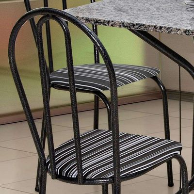 Conjunto de Mesa com 4 Cadeiras Tuany Craqueado Preto Listrado Branco e Preto