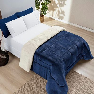 Coberdrom Sherpa E Flannel Everest King Manta Alta 150g 01 Peça - Marinho