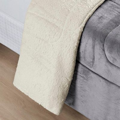 Coberdrom Sherpa E Flannel Everest King Manta Alta 150g 01 Peça - Cinza