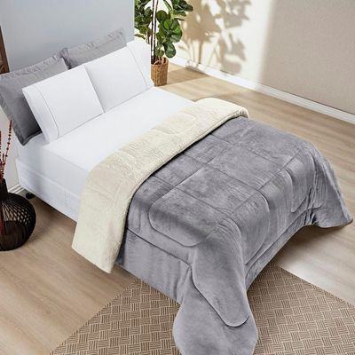 Coberdrom Sherpa E Flannel Everest Queen Manta Alta 150g 01 Peça - Cinza