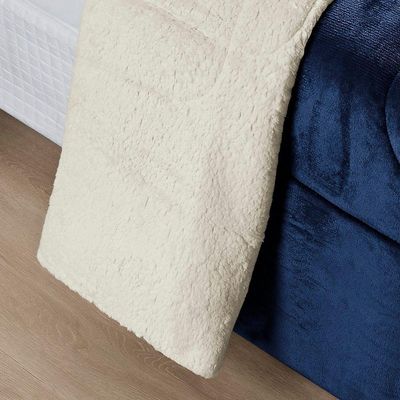 Coberdrom Sherpa E Flannel Everest Queen Manta Alta 150g 01 Peça - Marinho