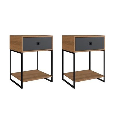 Conjunto com 2 Mesas de Cabeceira Paricel 2 GV Mel e Grafite