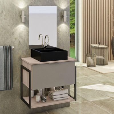 Conjunto Tech 60cm Madeirado Cinza Cuba Preta