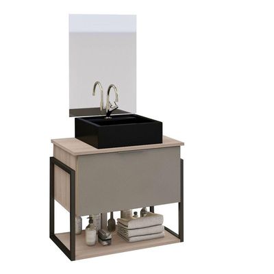 Conjunto Tech 60cm Madeirado Cinza Cuba Preta