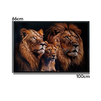 Quadro Decorativo Leões Moldura Cx Alta 100x66 Titulo Moldura Preta