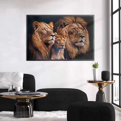 Quadro Decorativo Leões Moldura Cx Alta 100x66 Titulo Moldura Preta