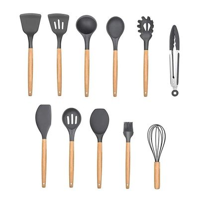 Kit Com 11 Peças Utensílios Para Cozinha Silicone E Madeira