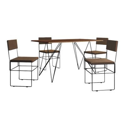 Mesa Jantar Industrial Trama 1,40x0,80m Amêndoa Com 4 Cadeiras Estofadas Vitória Marrom E Preta Marrom