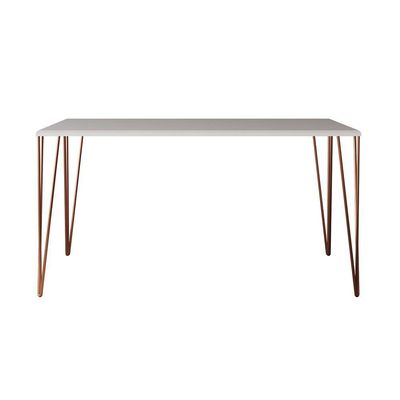 Mesa De Jantar Pés Hairpin Clips Elen 150x90cm Tampo Branco Com Base Cobre Branco