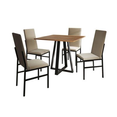 Conjunto De Jantar Mesa Mônaco Premium 90cm Imbuia Com 4 Cadeiras Estofadas Bege Preto