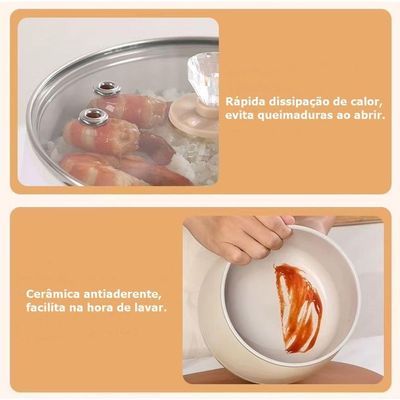 Panela Elétrica De Arroz Caldos Legumes Cerâmica Antiaderente 1,8L 110V