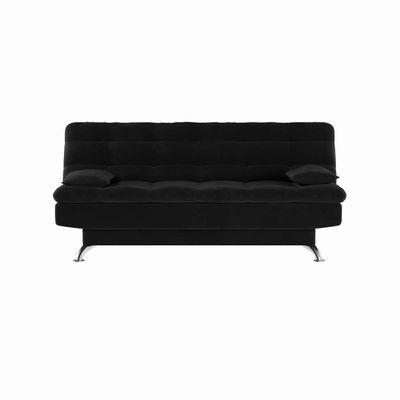 Sofá-Cama Casal 3 Lugares Estilo Suede Pés de Metal Preto