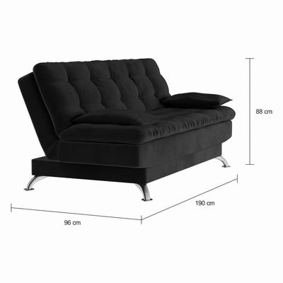Sofá-Cama Casal 3 Lugares Estilo Suede Pés de Metal Preto