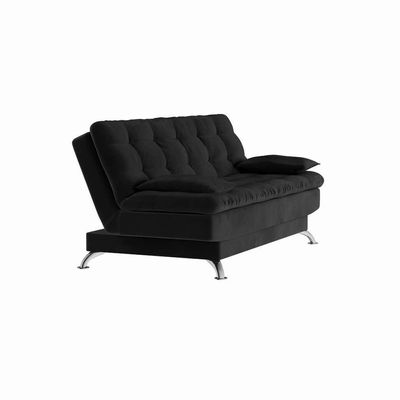Sofá-Cama Casal 3 Lugares Estilo Suede Pés de Metal Preto