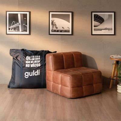 Sofá Guldi Popup com 2 Módulos Centrais Corino Caramelo