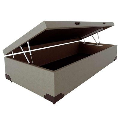 Base para Cama Box Solteiro Martin Premium com Baú Linho (47x88x188 cm) Cru