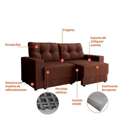Sofá 2 Lugares Retrátil Lubeck Suede Marrom 140 cm