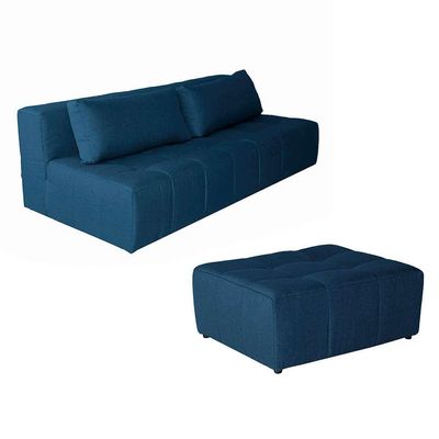 Sofá Modular 3 Lugares com Puff Soho Linho Azul Marinho