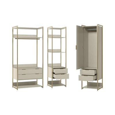 Guarda-Roupa Closet Industrial Mital 1 PT 6 GV Off White e Dourado