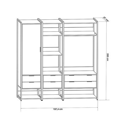 Guarda-Roupa Closet Industrial Mital 1 PT 6 GV Off White e Dourado