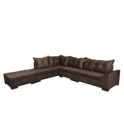 Sofá de Canto 5 Lugares com Chaise Esquerdo Corupá Suede Café