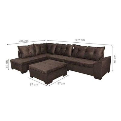 Sofá de Canto 5 Lugares com Chaise Esquerdo Corupá Suede Café