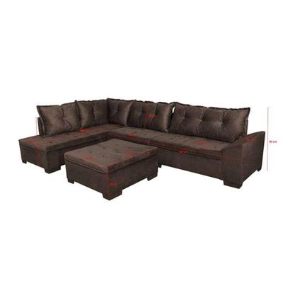 Sofá de Canto 5 Lugares com Chaise Esquerdo Corupá Suede Café