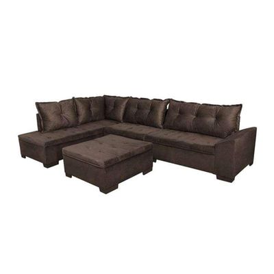 Sofá de Canto 5 Lugares com Chaise Esquerdo Corupá Suede Café