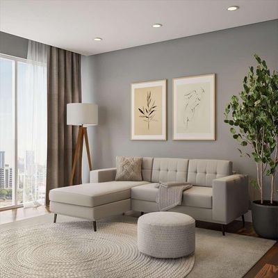Sofá 3 Lugares Calmness com Chaise Esquerdo Pé Palito Linho Cotton Cru
