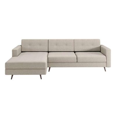 Sofá 3 Lugares Living com Chaise Esquerdo Pé Palito Linho Cotton Cru