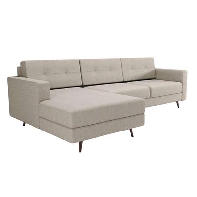 Sofá 3 Lugares Living com Chaise Esquerdo Pé Palito Linho Cotton Cru