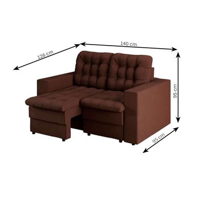 Sofá 2 Lugares Retrátil Lubeck Plush Suede Marrom 140 cm