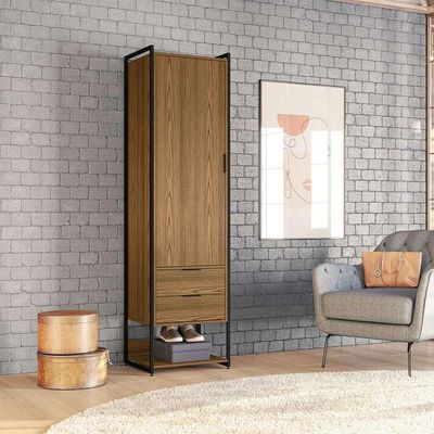 Guarda-Roupa Closet Industrial Mital 1 PT 2 GV Conhaque e Preto