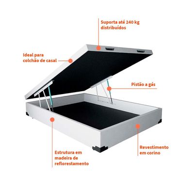 Base para Cama Box Casal Martin Premium com Baú (45x138x188) Branca