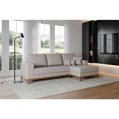 Sofá 4 Lugares Belgrado com Chaise Direito Linho Cru 250 cm