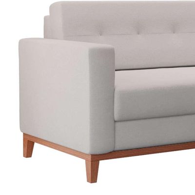 Sofá 3 Lugares Living Pés e Base em Madeira Linho Cotton Cru 180 cm