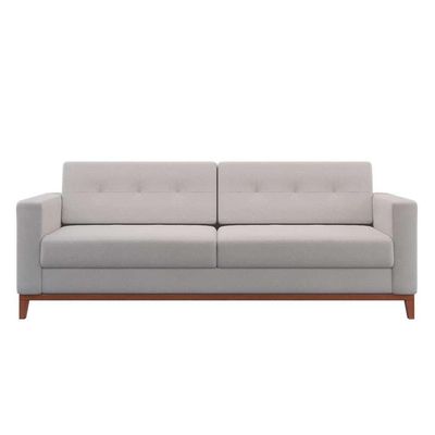 Sofá 3 Lugares Living Pés e Base em Madeira Linho Cotton Cru 180 cm