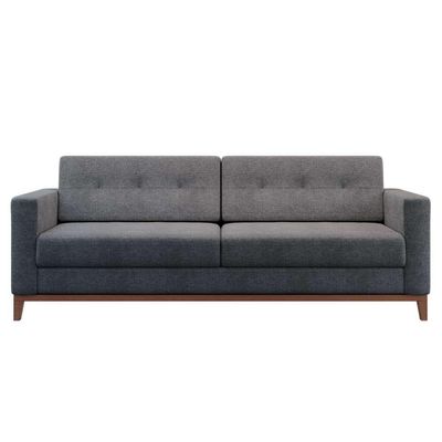 Sofá 3 Lugares Living Pés e Base em Madeira Linho Cotton Cinza 180 cm