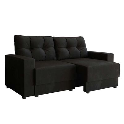 Sofá 3 Lugares Retrátil Lubeck Suede Preto 180 cm