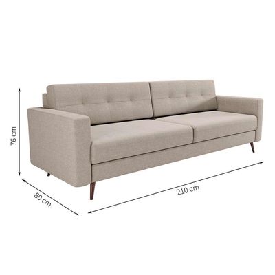 Sofá 3 Lugares Living Pé Palito Linho Cotton Cru 210 cm
