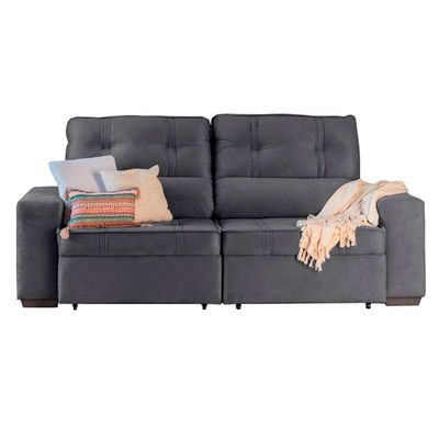 Sofá 3 Lugares Retrátil e Reclinável com Baú Lottus Suede Grafite