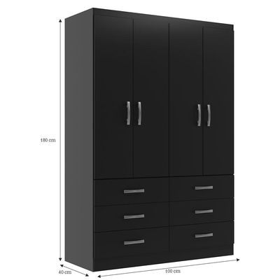 Guarda-Roupa Solteiro Treviso 4 PT 6 GV Preto