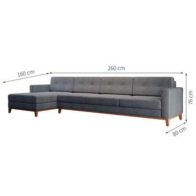 Sofá 4 Lugares Living com Chaise Esquerdo Pés e Base em Madeira Linho Cotton Cinza