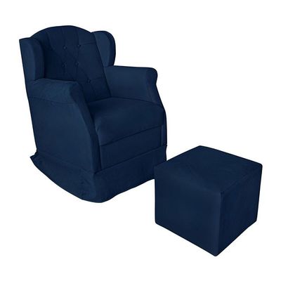Poltrona Amamentação Balanço Confortável E Puff Suede Ariel azul Marinho
