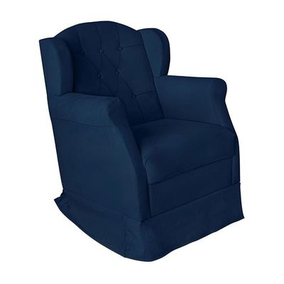 Poltrona Amamentação Balanço Confortável E Puff Suede Ariel azul Marinho