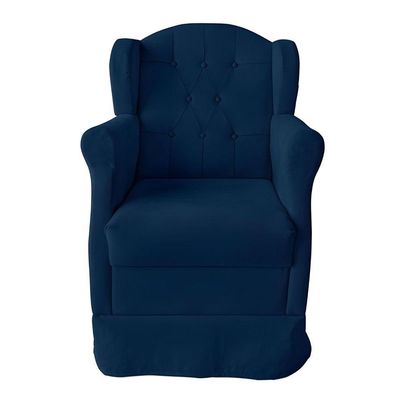 Poltrona Amamentação Balanço Confortável E Puff Suede Ariel azul Marinho
