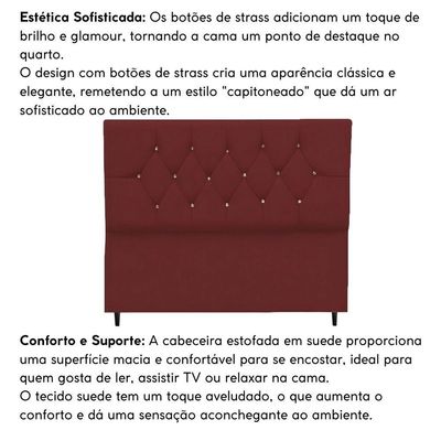 Cabeceira Cama Box Solteiro 90 Cm Geovana Suede bordô