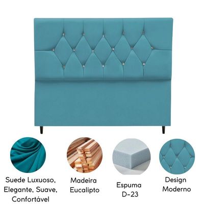 Cabeceira Cama Box Estofada Queen 160 Cm Geovana Suede azul Turquesa