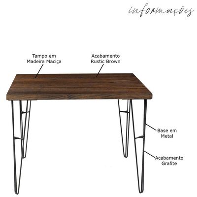Mesa Sala de Jantar Cozinha Ludiana Quadrada 100cm Grafite Madeira Maciça Rustic Brown - Gran Belo