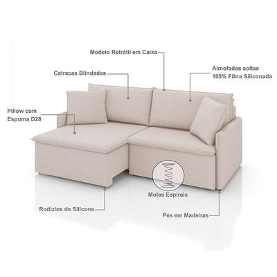 Sofá 2 Lugares Retrátil e Reclinável Stilo Linho Cru 174 cm